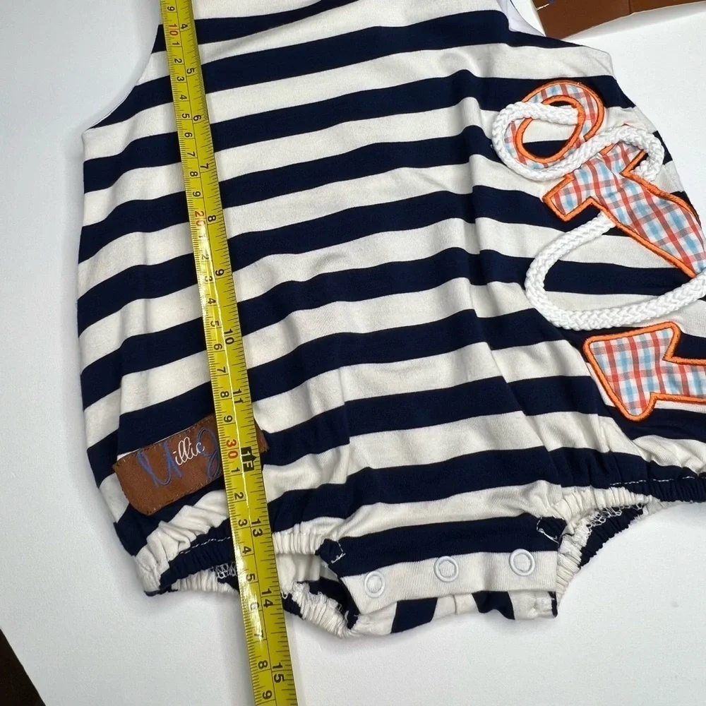 Nautical Anchor Bubble Romper Baby 3M Navy Stripe NWT Millie Jay